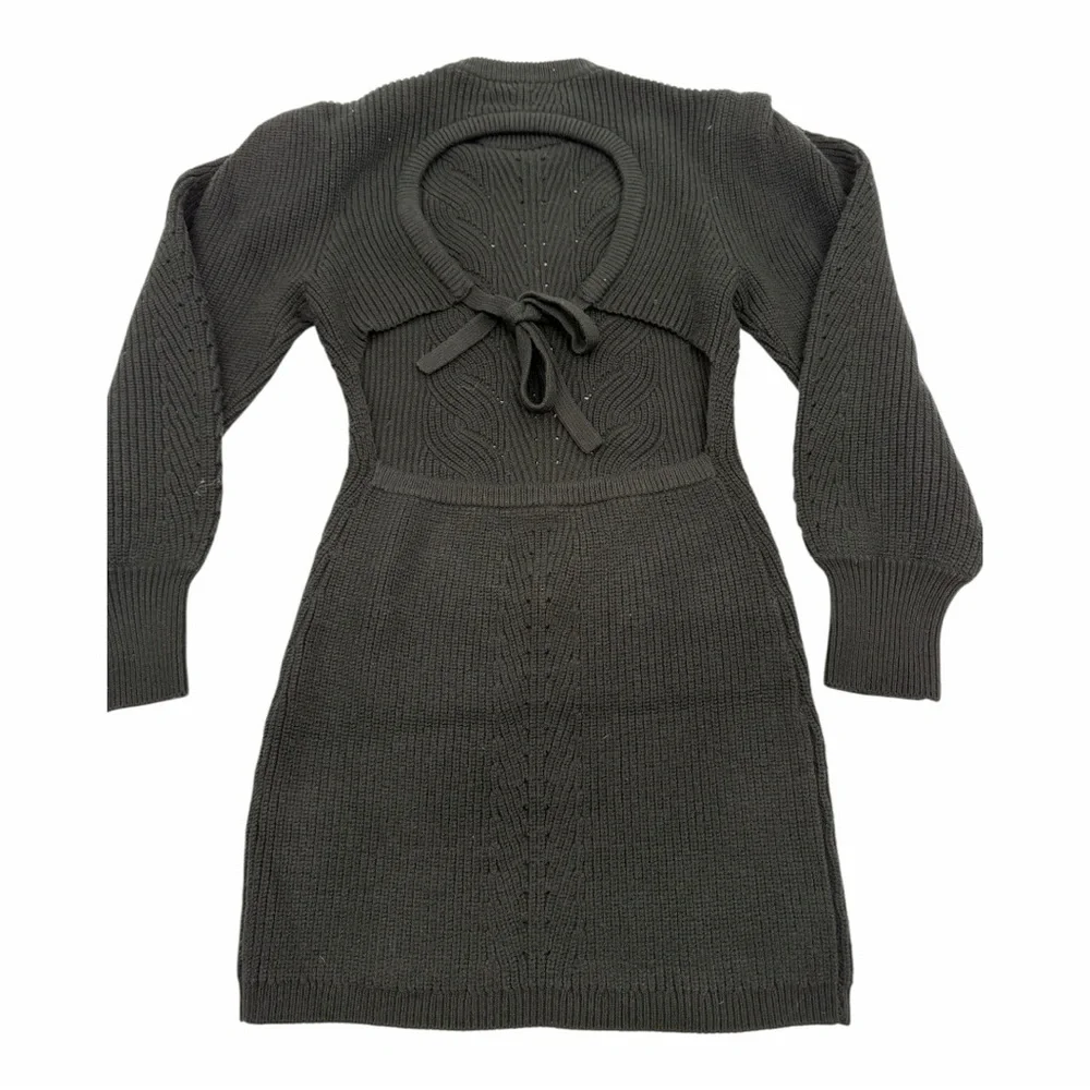 Rebecca Minkoff Black Knit Puff Sleeve Open‎ Back Mini Dress NWOT